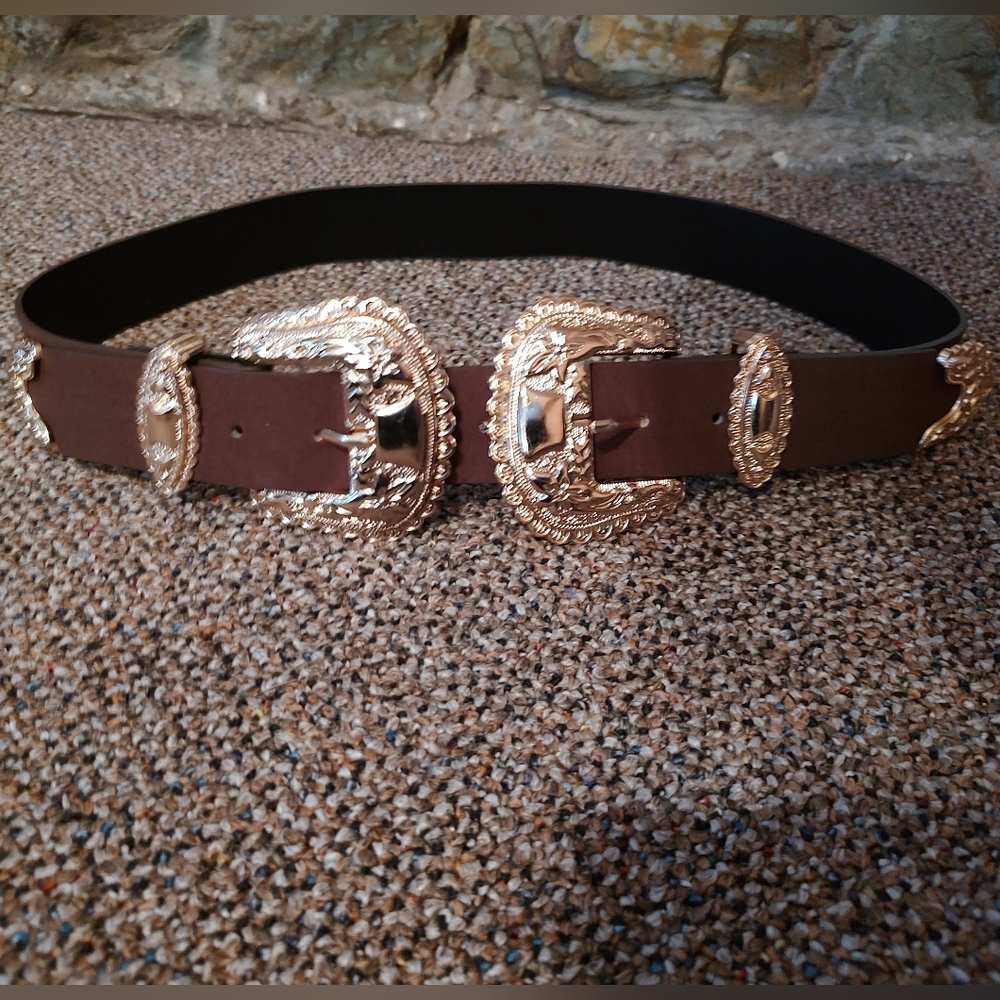 Brown Belt with Gold Double Buckles